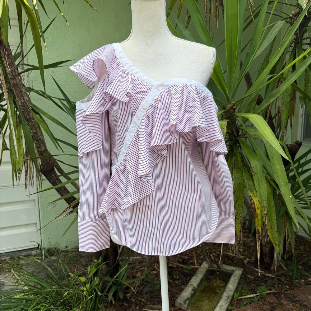 Asymmetrical One Shoulder Striped Button Down Shirt